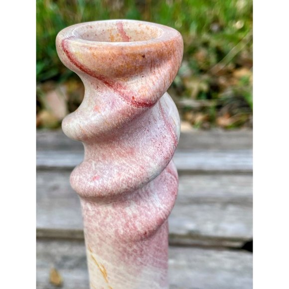 Vintage MCM Carved Pink Soap Stone Spiral Candle stick holder - Picture 5 of 9